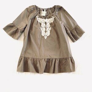 NWT Madison cotton tunic top Womens Large taupe lace ruffle loose lightweight